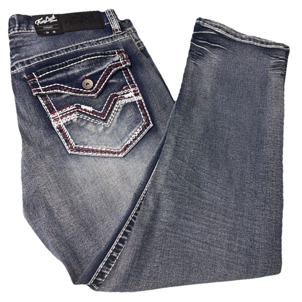 True Luck Men's Classic Stretch Blue Jeans Size 34x30 New